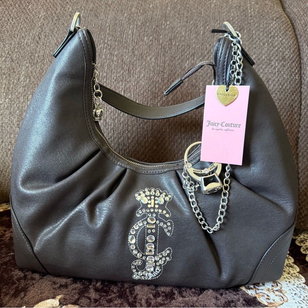 JUICY COUTURE Exclusive Rhinestone Crown Chocolate Hobo Shoulder Bag NWT